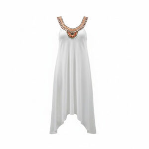 White Beaded Neckline Flowy Beach Midi Dress S Boho Resort ForCynthia